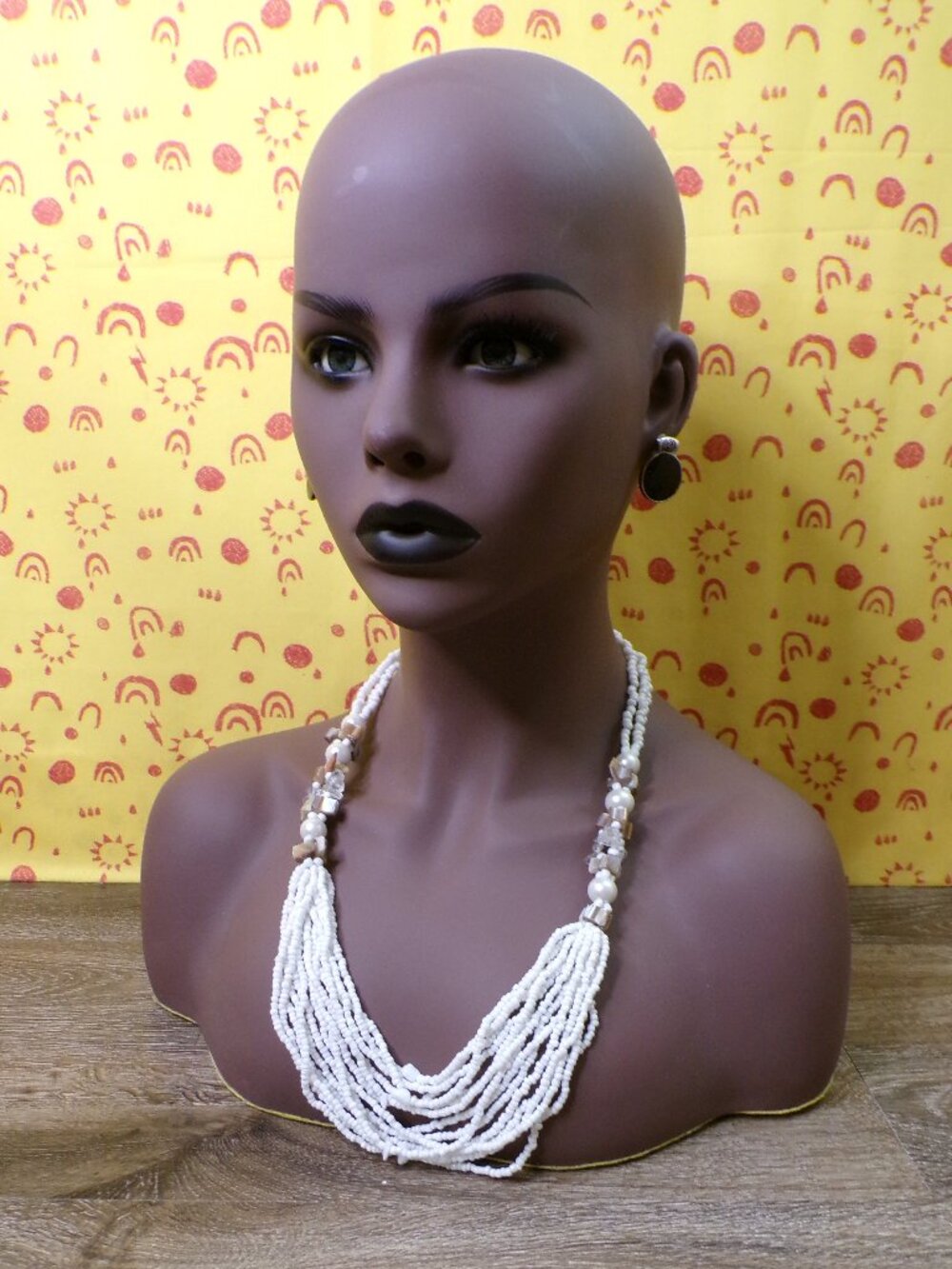 Multi Strand Beaded Necklace with Rear Button Clasp